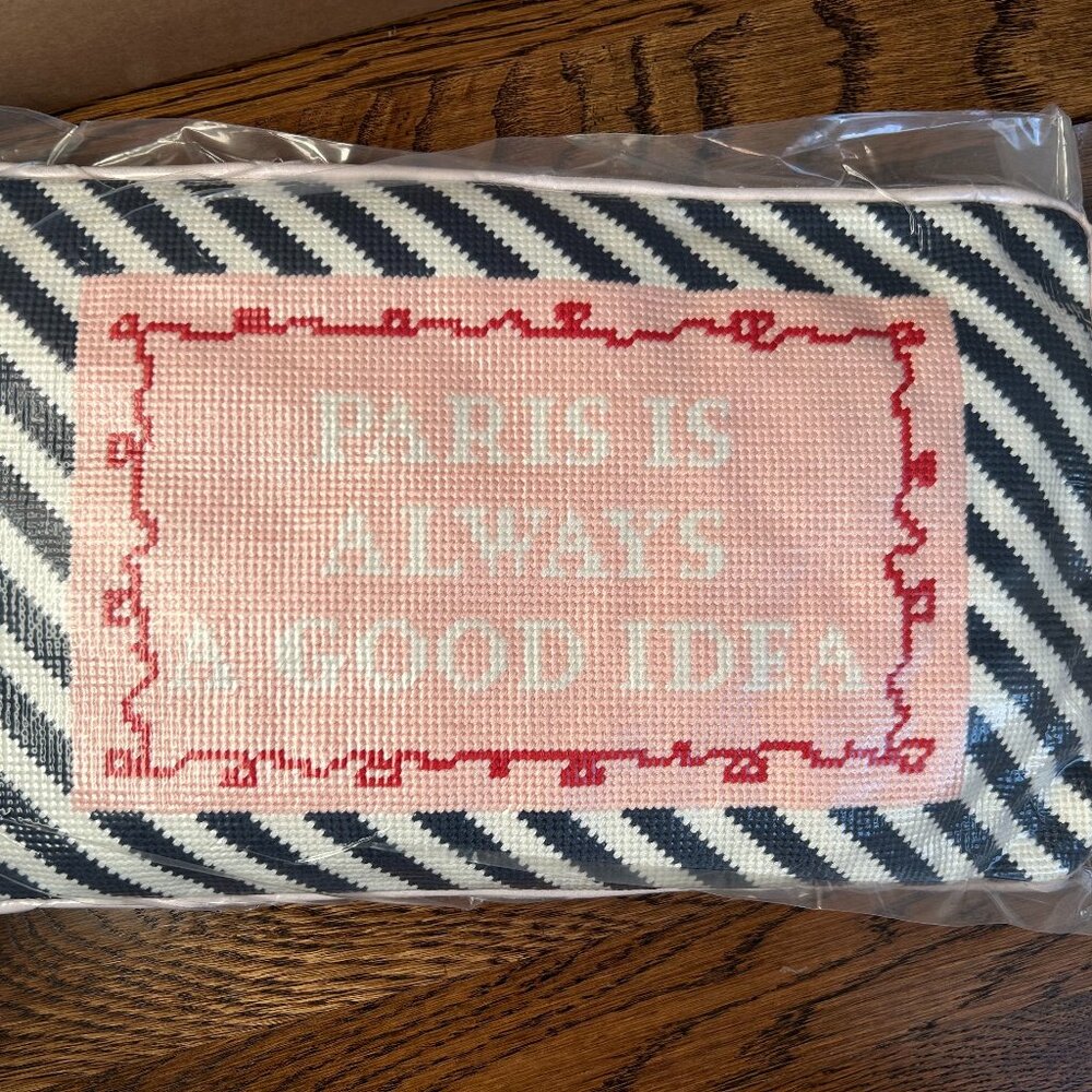 NEW! Furbish Studio Paris Is Always A Good Idea needlepoint pillow.